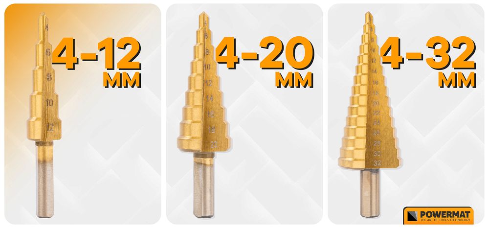 Stupňovité frézovacie vrtáky HSS, 6ks, 4-30mm | PM-ZWSF-6T Stupňovité frézovacie vrtáky HSS, 6ks, 4-30mm | PM-ZWSF-6T