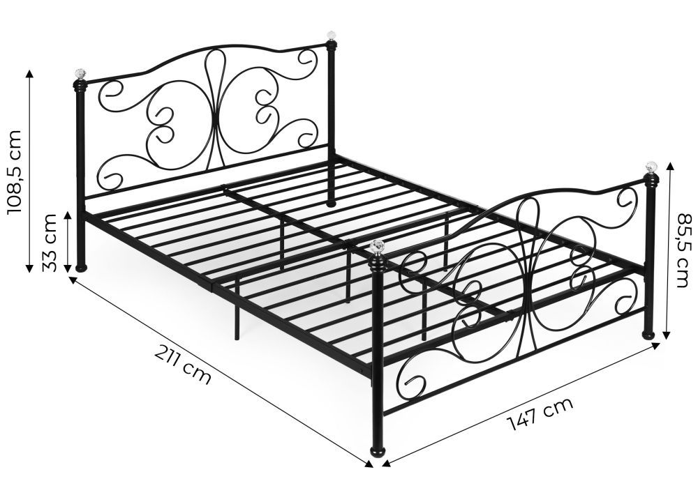 Kovová posteľ, 140x200, čierny rám | ModernHome Kovová posteľ, 140x200, čierny rám | ModernHome
