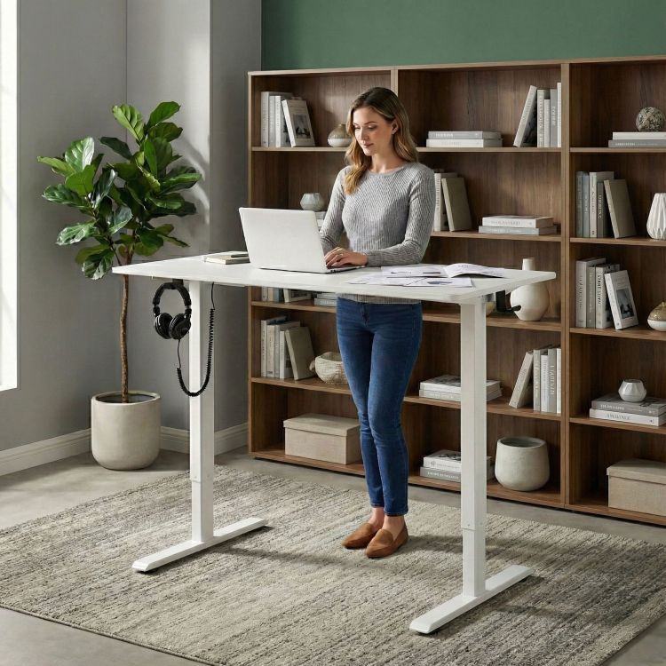 Elektricky nastaviteľný stôl, 120x60cm, biely | ModernHome Elektricky nastaviteľný stôl, 120x60cm, biely | ModernHome