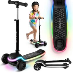 Trojkolesová kolobežka, čierna, LED | Ricokids Leddi