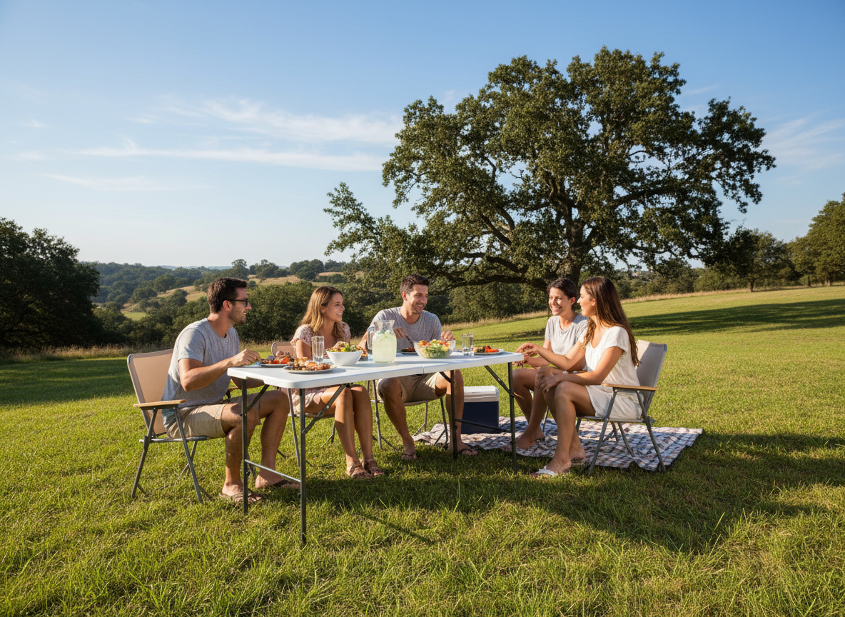 Skladací turistický stôl, biely, 120x60x74cm | Garden Line Skladací turistický stôl, biely, 120x60x74cm | Garden Line